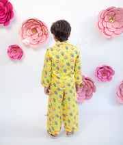 Yellow Printed Shirt with Pajama for Boys