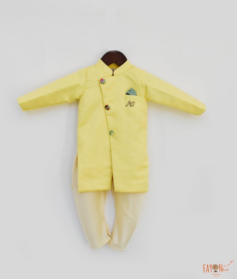 Fayon Kids Yellow Silk Ajkan with Chudidar for Boys