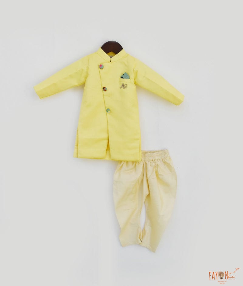 Fayon Kids Yellow Silk Ajkan with Chudidar for Boys