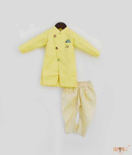 Fayon Kids Yellow Silk Ajkan with Chudidar for Boys