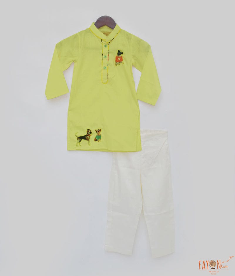 Fayon Kids Yellow Silk Kurta with Pant for Boys