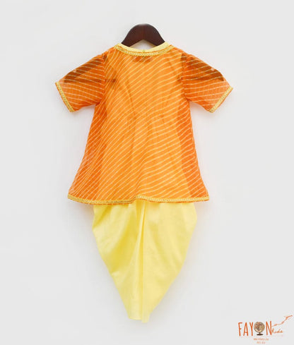 Fayon Kids Yellow Silk Orange Georgette Jacket Dhoti Set for Girls