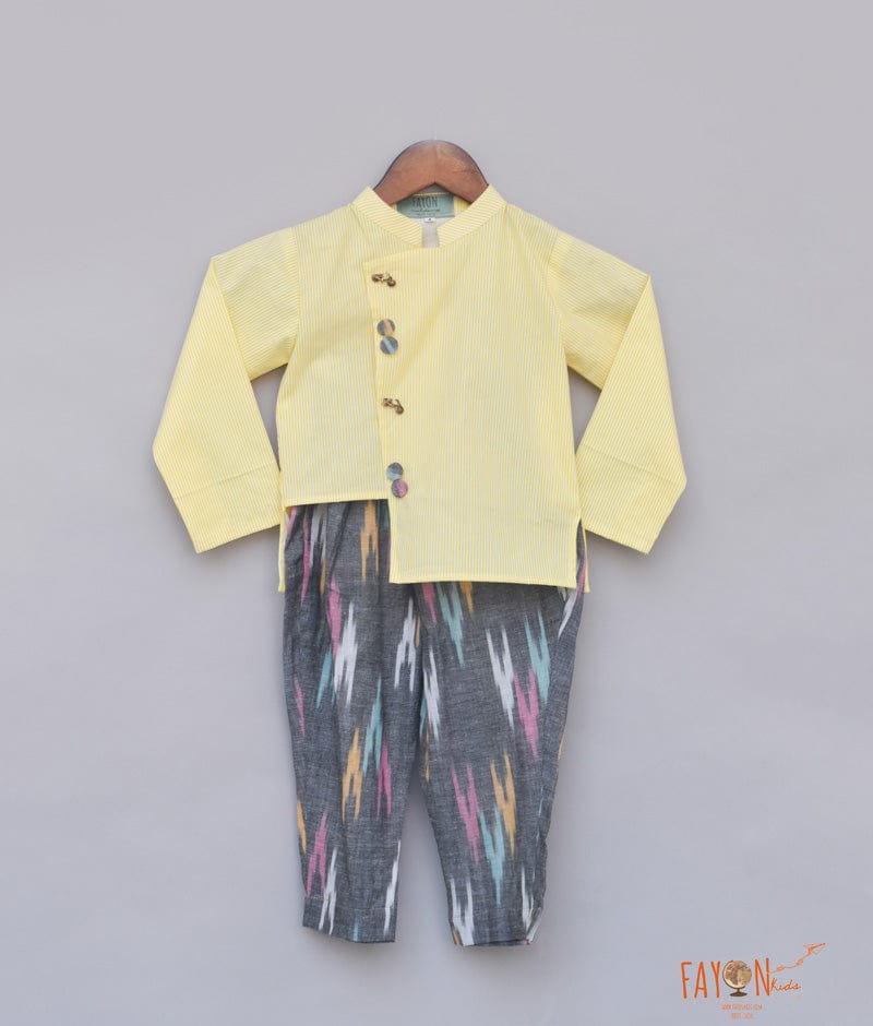 Yellow Striped Kurta with Pant for Boys