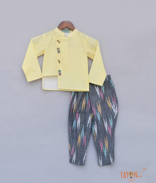 Yellow Striped Kurta with Pant for Boys