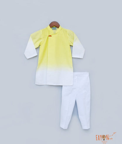 Fayon Kids Yellow White Ombre Kurta with Pant for Boys