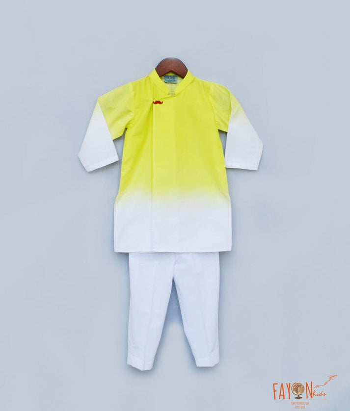 Yellow White Ombre Kurta with Pant for Boys