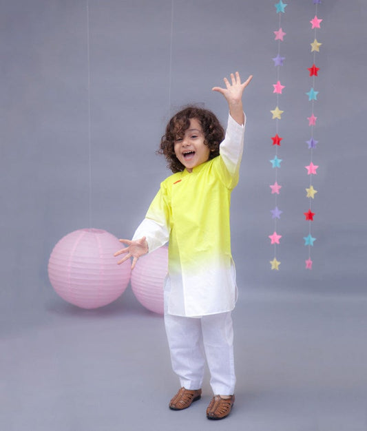 Yellow White Ombre Kurta with Pant for Boys