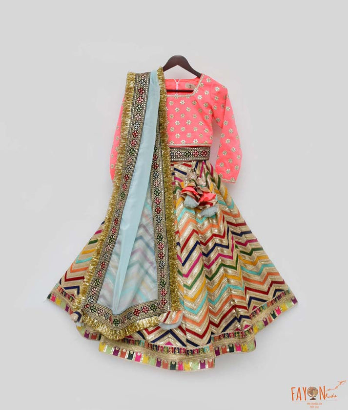 Luxe Pink Silk Flower Boti Embroidery Lehenga with Choli Organza Dupatta for Girls