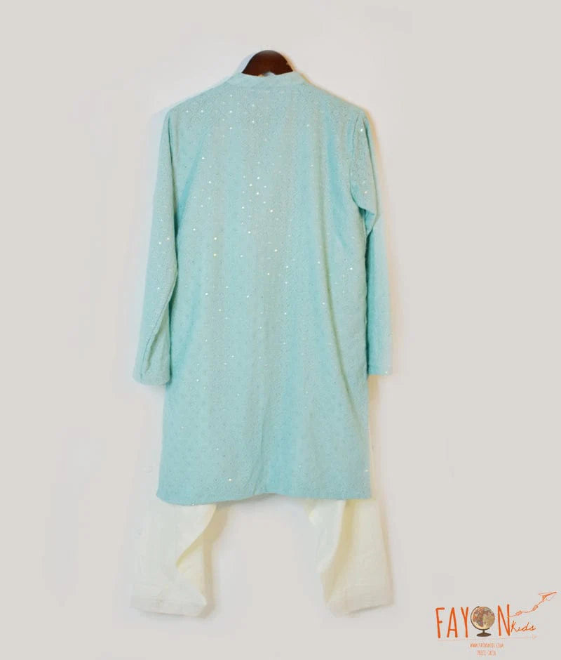 Manufactured by FAYON KIDS (Noida, U.P) Aqua Blue Luckhnowi Kurta with Salwar for Boys