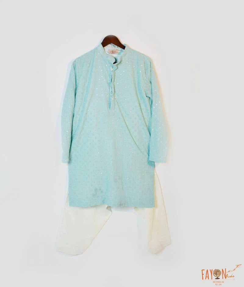 Manufactured by FAYON KIDS (Noida, U.P) Aqua Blue Luckhnowi Kurta with Salwar for Boys