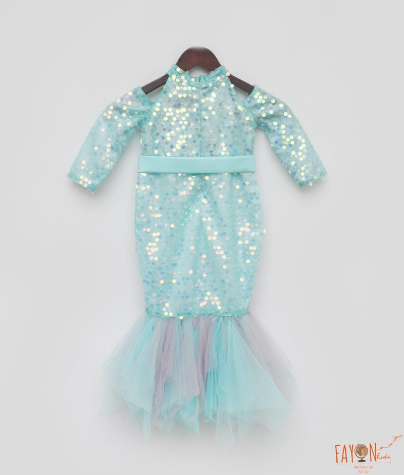 Manufactured by FAYON KIDS (Noida, U.P) Aqua Sequins Mermaid Dress for Girls