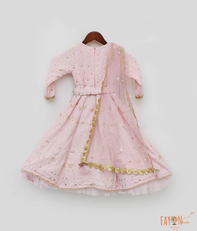 Manufactured by FAYON KIDS (Noida, U.P) Baby Pink Lucknowi Anarkali With Boti Net Dupatta for Girls