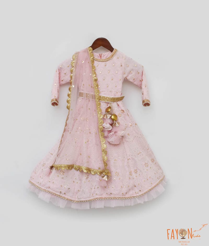 Manufactured by FAYON KIDS (Noida, U.P) Baby Pink Lucknowi Anarkali With Boti Net Dupatta for Girls