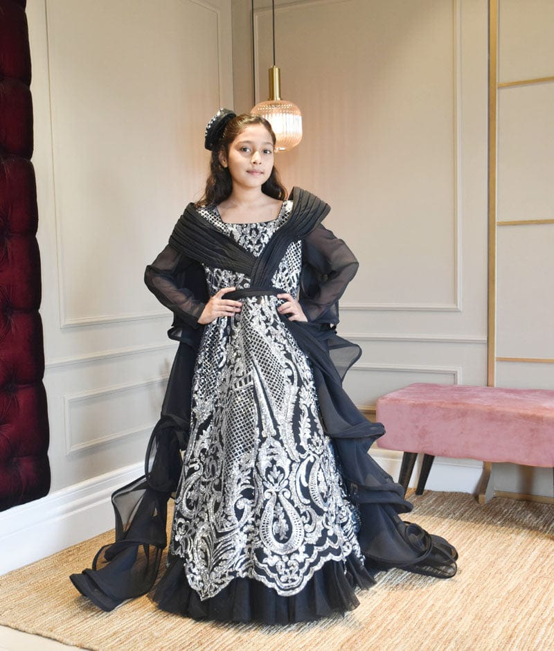 Black and Silver Sequence Gown for Girls