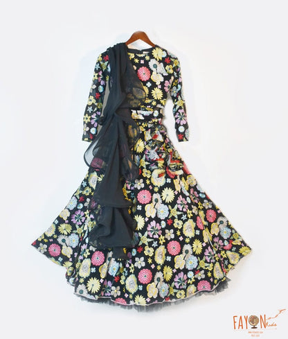 Manufactured by FAYON KIDS (Noida, U.P) Black Flower Embroidery Lehenga Choli for Girls