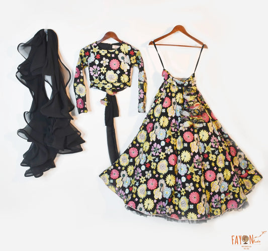 Manufactured by FAYON KIDS (Noida, U.P) Black Flower Embroidery Lehenga Choli for Girls