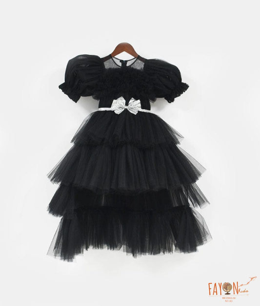 Black Net High Low Dress for Girls