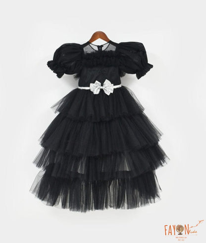 Manufactured by FAYON KIDS (Noida, U.P) Black Net High Low Dress for Girls