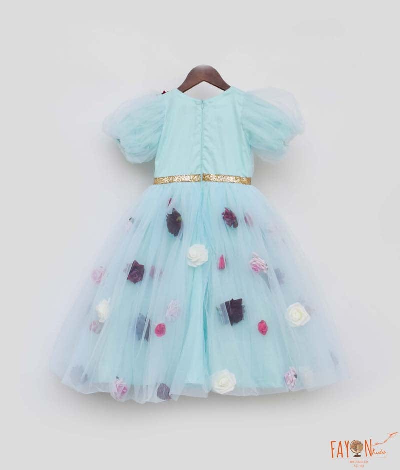 Blue Flower Net Dress for Girls
