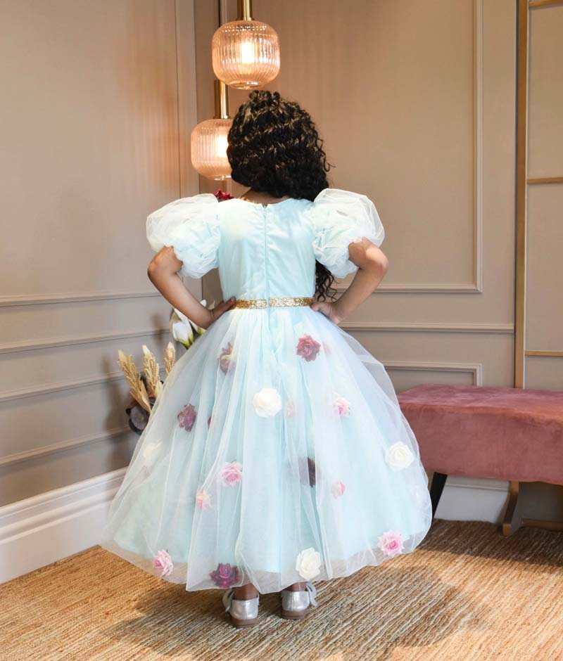 Blue Flower Net Dress for Girls