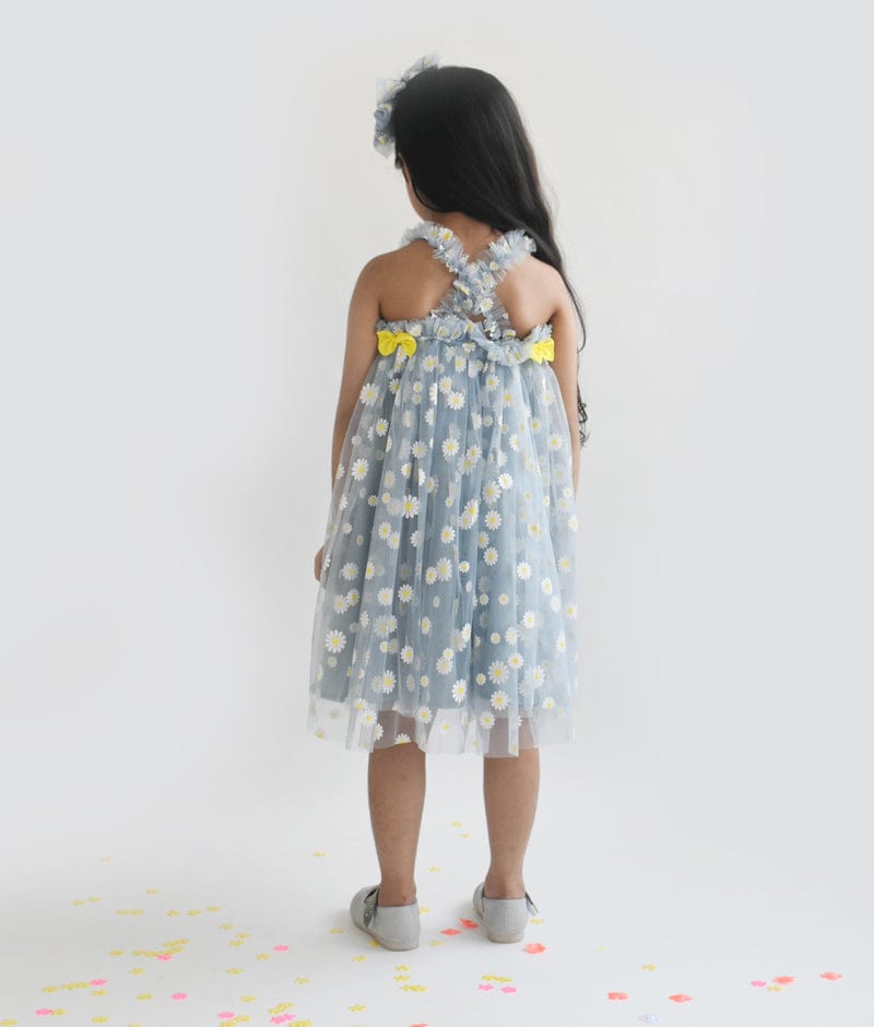 Manufactured by FAYON KIDS (Noida, U.P) Blue Flower Print Net Dress for Girls