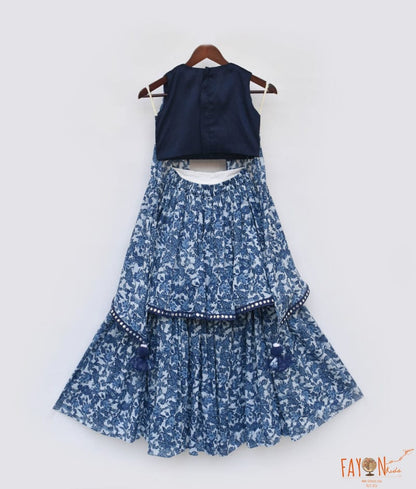 Manufactured by FAYON KIDS (Noida, U.P) Blue Mirror Embroidery Top And Printed Lehenga for Girls