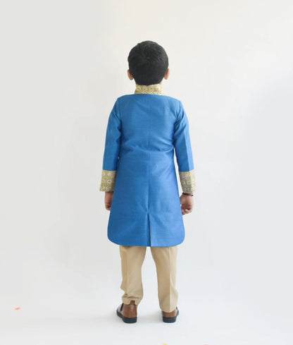 Manufactured by FAYON KIDS (Noida, U.P) Blue Silk Jacket with Golden Pant for Boys