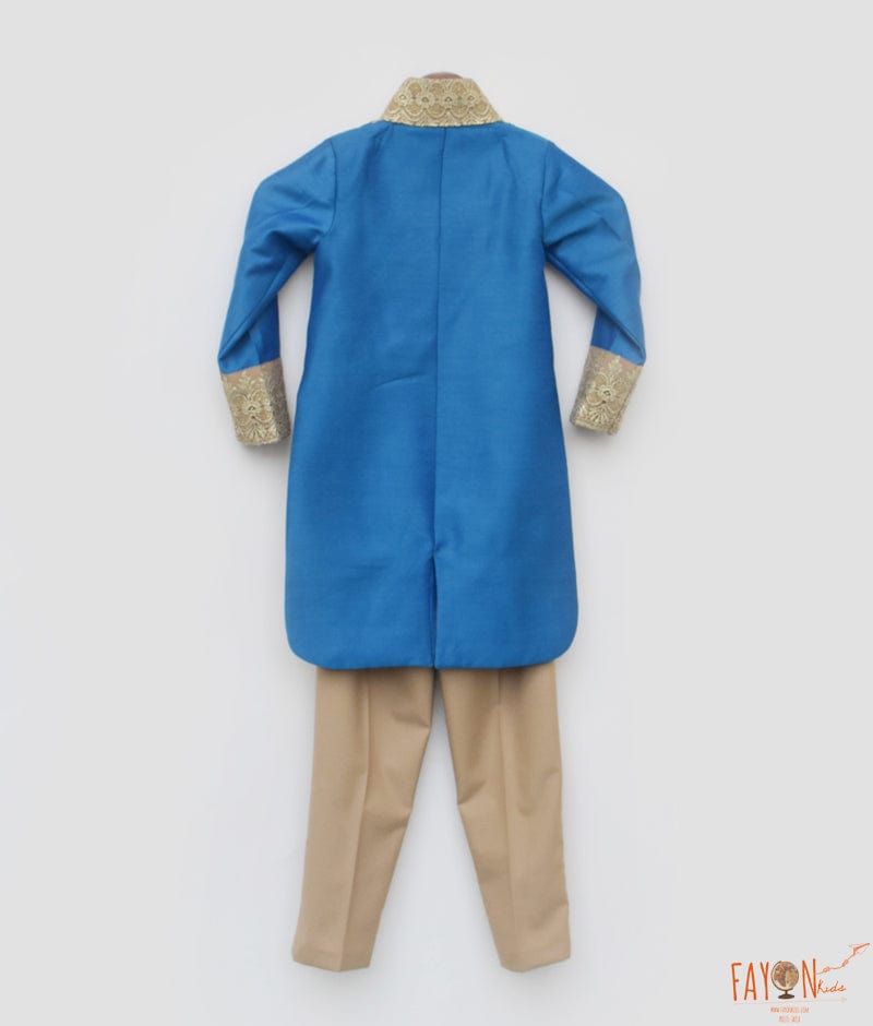 Manufactured by FAYON KIDS (Noida, U.P) Blue Silk Jacket with Golden Pant for Boys