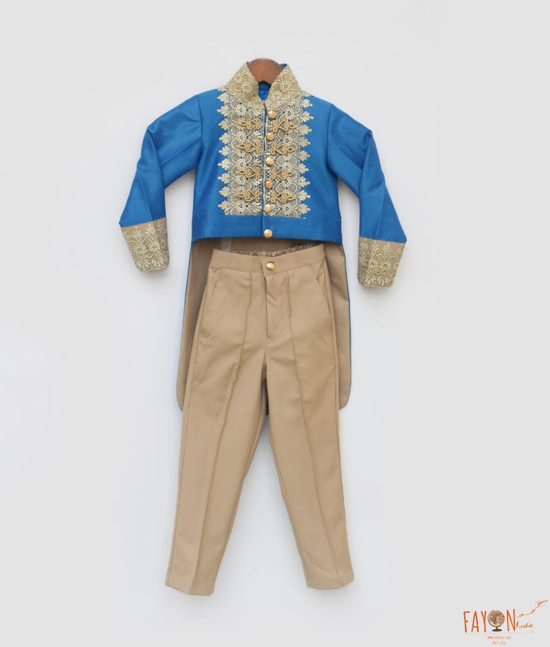 Manufactured by FAYON KIDS (Noida, U.P) Blue Silk Jacket with Golden Pant for Boys