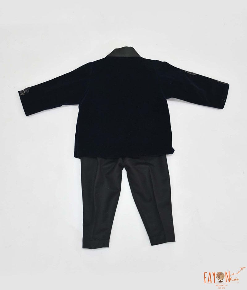 Manufactured by FAYON KIDS (Noida, U.P) Blue Velvet Coat Set With Hand Embroidery For Boys