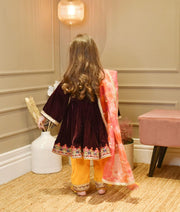 Manufactured by FAYON KIDS (Noida, U.P) Burgandi Velvet Kurti with Pant for Girls