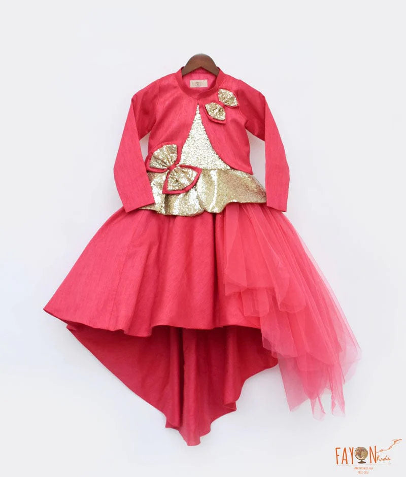 Manufactured by FAYON KIDS (Noida, U.P) Coral Pink Net Gown with Shrug for Girls