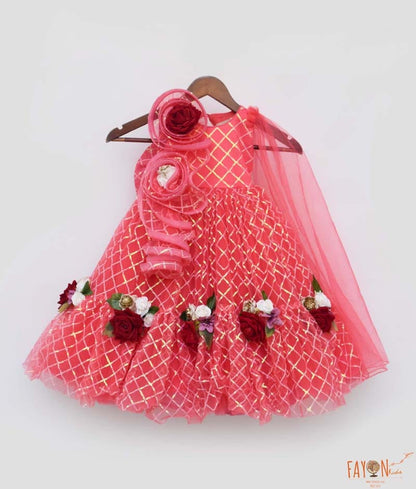 Manufactured by FAYON KIDS (Noida, U.P) Coral Sequins Net Gown for Girls