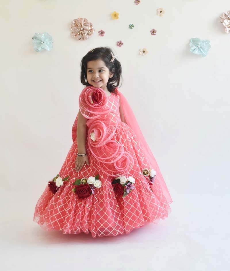Manufactured by FAYON KIDS (Noida, U.P) Coral Sequins Net Gown for Girls