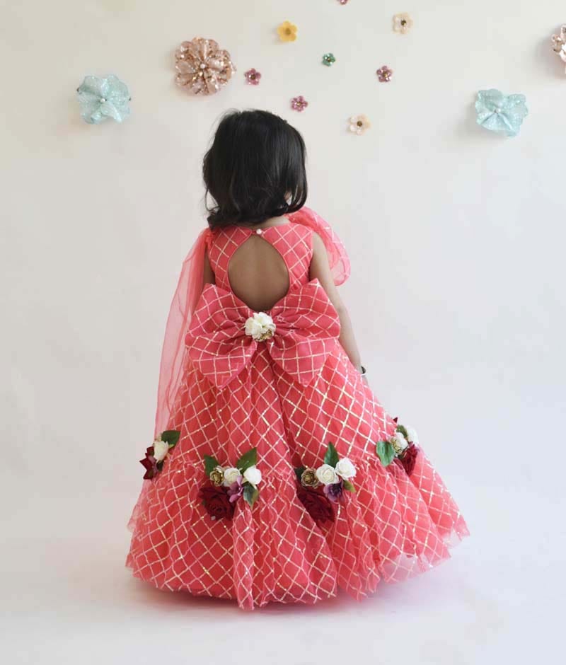 Manufactured by FAYON KIDS (Noida, U.P) Coral Sequins Net Gown for Girls