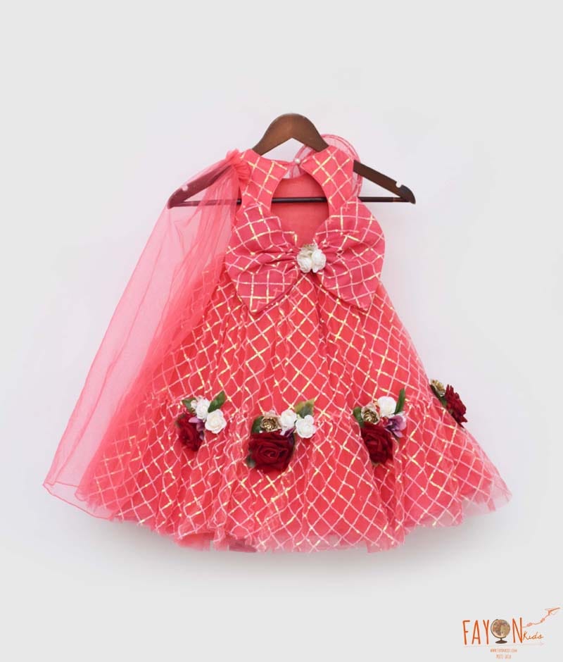 Manufactured by FAYON KIDS (Noida, U.P) Coral Sequins Net Gown for Girls