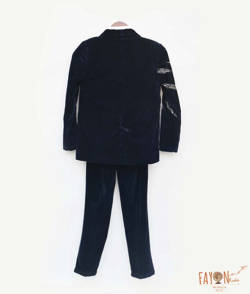 Manufactured by FAYON KIDS (Noida, U.P) Dark Blue Embroidered Velvet Coat Set for Boys