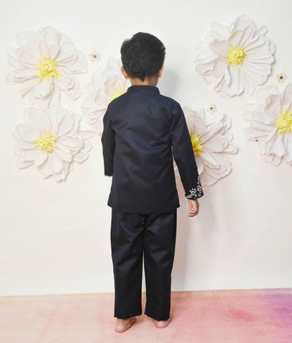Manufactured by FAYON KIDS (Noida, U.P) Dark Blue Suiting Fabric Bandgala and Pant for Boys