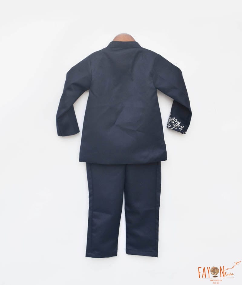 Manufactured by FAYON KIDS (Noida, U.P) Dark Blue Suiting Fabric Bandgala and Pant for Boys