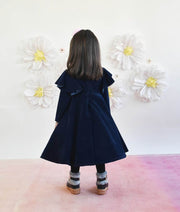 Dark Blue Velvet Dress with 3D Flowers for Girls