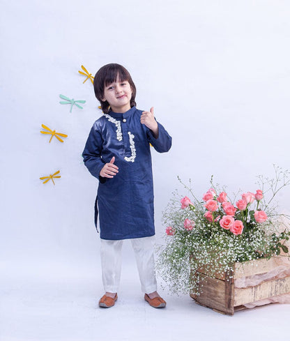 Manufactured by FAYON KIDS (Noida, U.P) Dori Embroidery Blue Kurta and Pant set for Boys