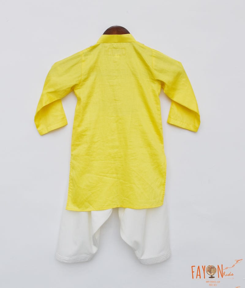 Manufactured by FAYON KIDS (Noida, U.P) Dori Embroidery Yellow Kurta and Salwar set for Boys