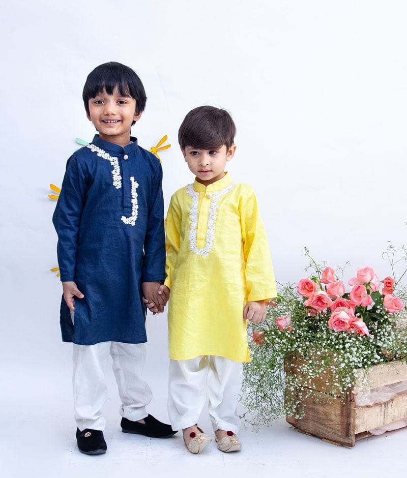 Manufactured by FAYON KIDS (Noida, U.P) Dori Embroidery Yellow Kurta and Salwar set for Boys