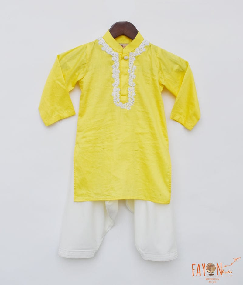 Manufactured by FAYON KIDS (Noida, U.P) Dori Embroidery Yellow Kurta and Salwar set for Boys