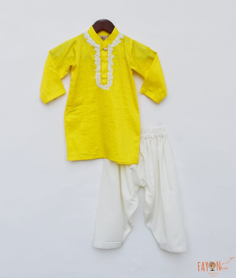 Manufactured by FAYON KIDS (Noida, U.P) Dori Embroidery Yellow Kurta and Salwar set for Boys