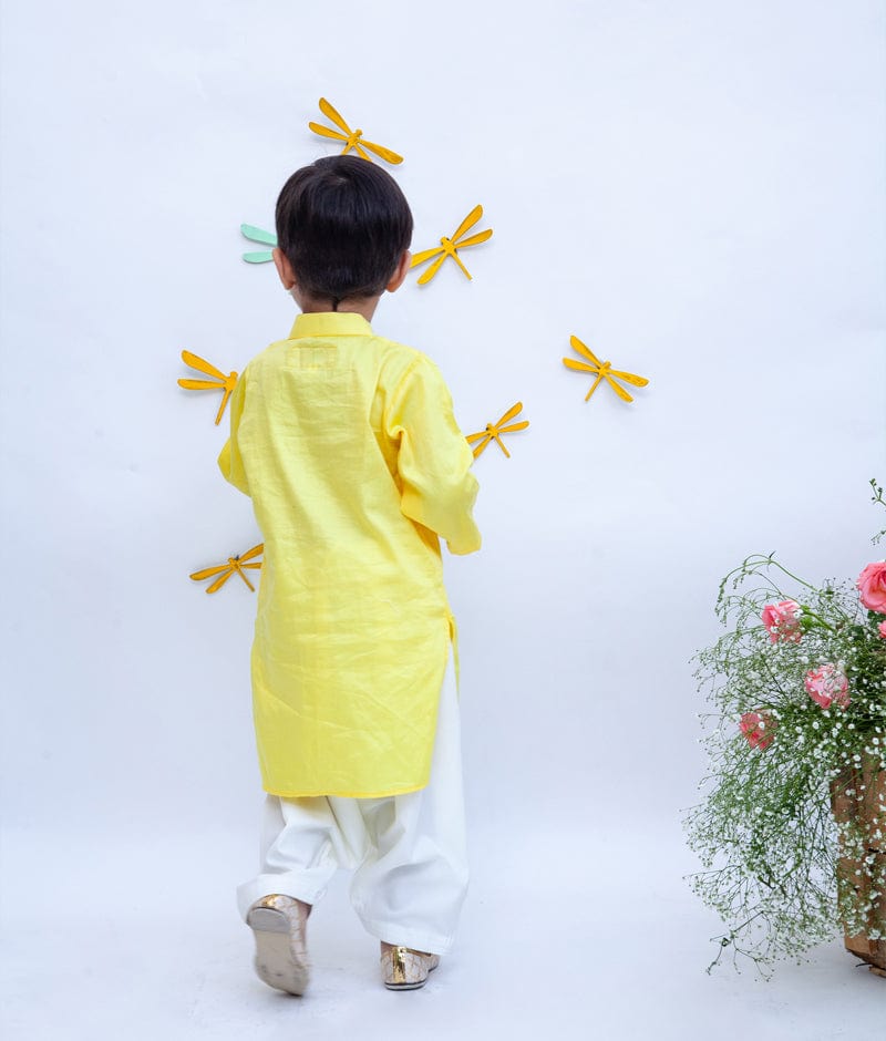 Manufactured by FAYON KIDS (Noida, U.P) Dori Embroidery Yellow Kurta and Salwar set for Boys