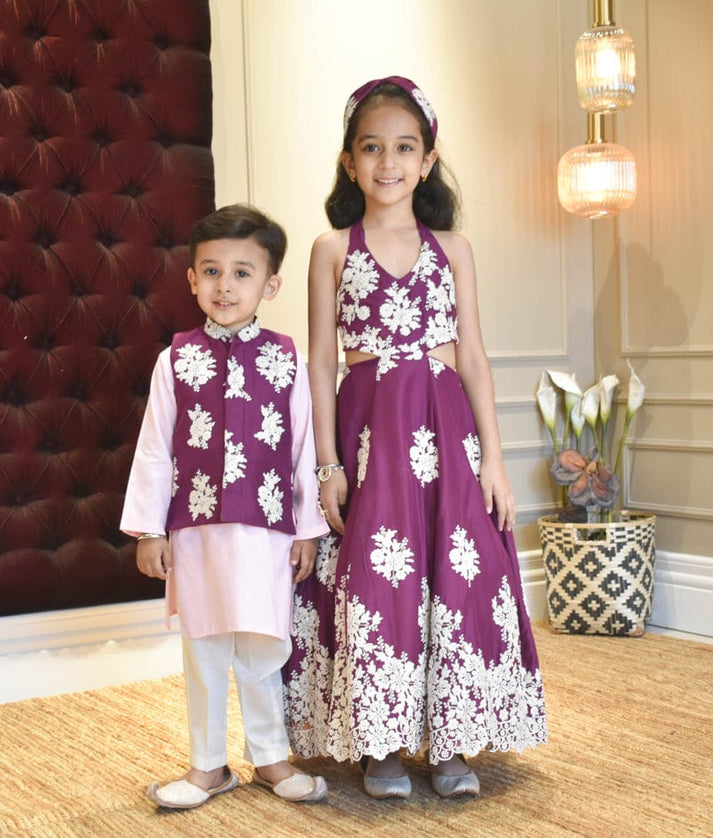 Manufactured by FAYON KIDS (Noida, U.P) Embroidered Purple Nehru Jacket Set for Boys