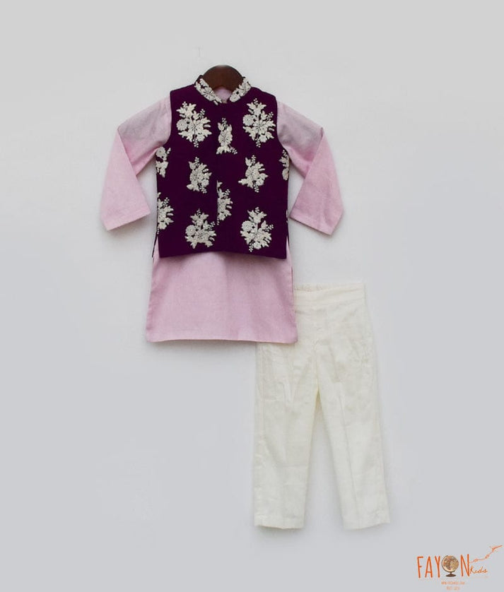Manufactured by FAYON KIDS (Noida, U.P) Embroidered Purple Nehru Jacket Set for Boys