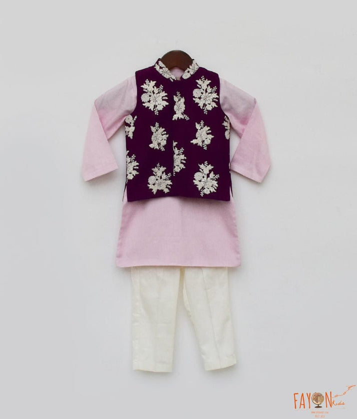 Manufactured by FAYON KIDS (Noida, U.P) Embroidered Purple Nehru Jacket Set for Boys