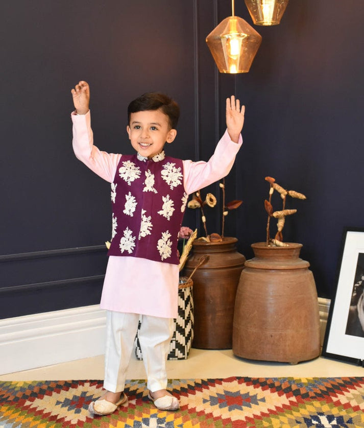 Manufactured by FAYON KIDS (Noida, U.P) Embroidered Purple Nehru Jacket Set for Boys